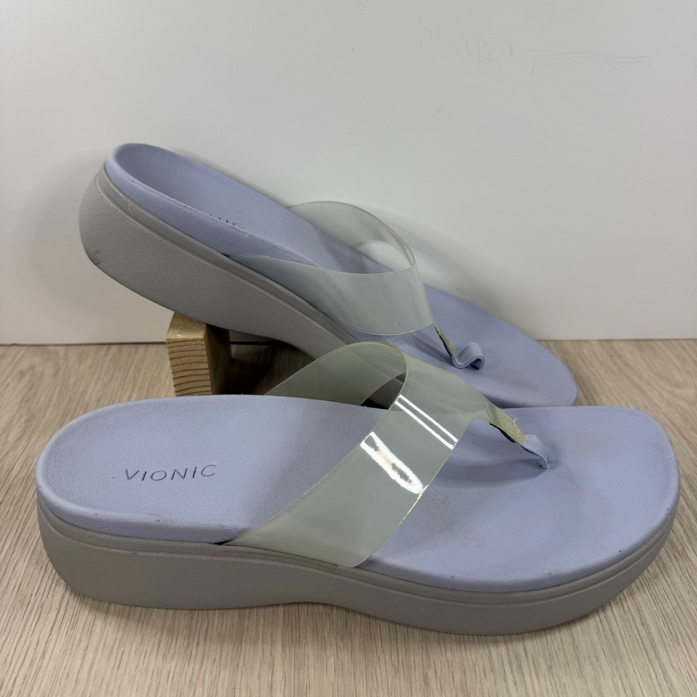 Platform Sandals Vionic Women 10 Blue Luminous Translucent Wedge Thong Flip Flop